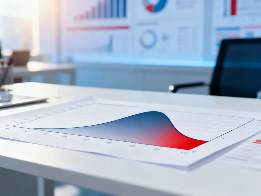 Wykres krzywej Gaussa z zaznaczonym na czerwono obszarem p-value, ilustrujący koncepcję poziomu istotności statystycznej.