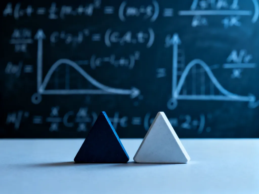 Dwa geometryczne symbole na tle tablicy z wzorami matematycznymi, obrazujące koncepcję błędów statystycznych.