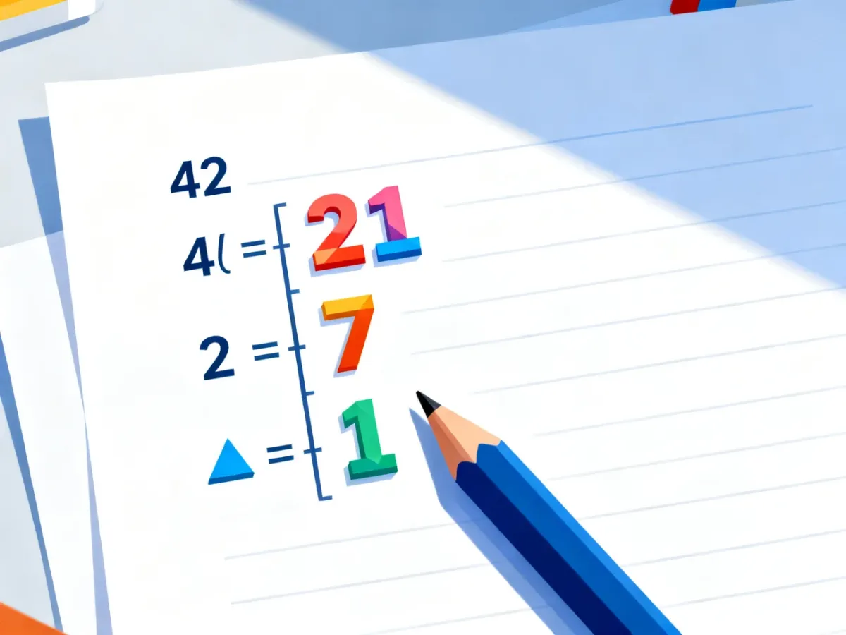 Edukacyjna ilustracja rozkładu liczby 42 na czynniki pierwsze