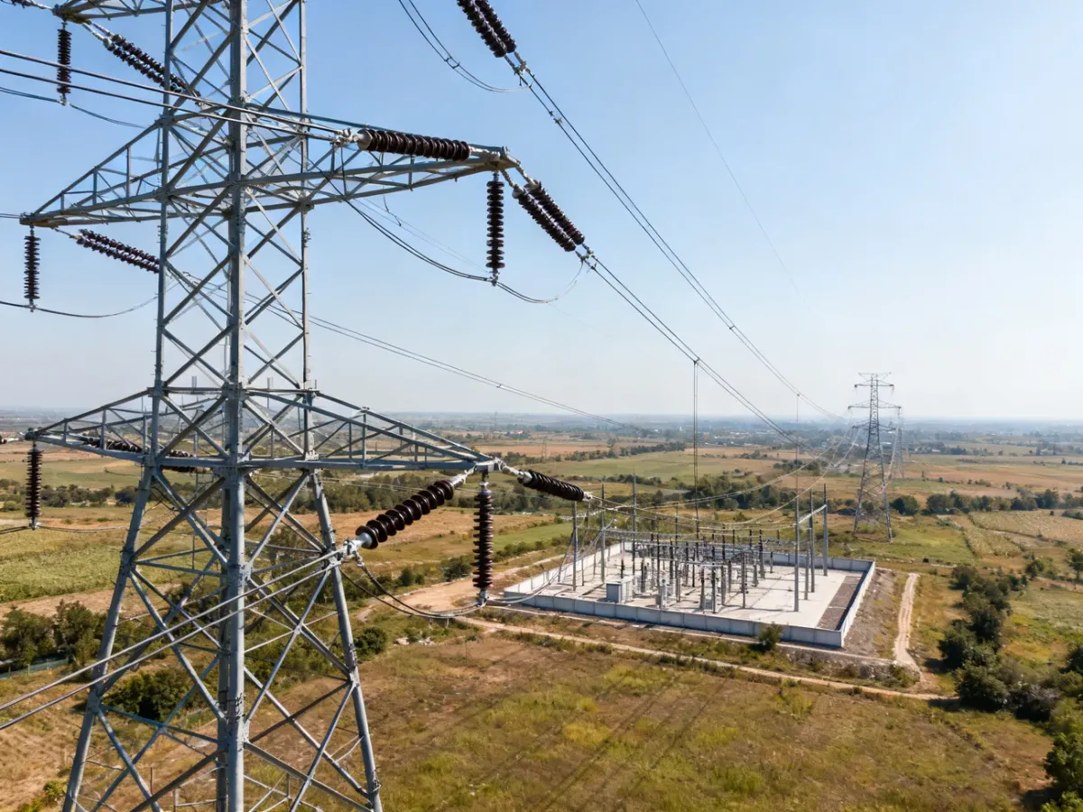 Linia wysokiego napięcia 110 kV prowadząca do stacji elektroenergetycznej