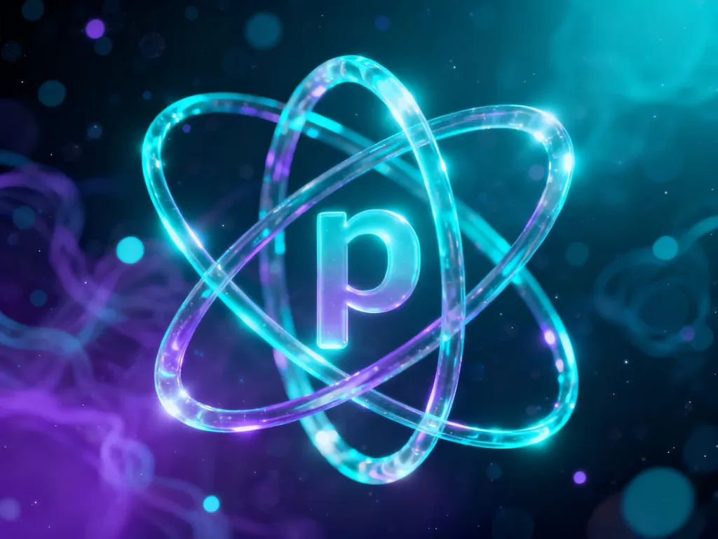 Trójwymiarowa wizualizacja orbitalu typu p w odcieniach cyjanu i fioletu, obrazująca strukturę poziomów energetycznych atomu.