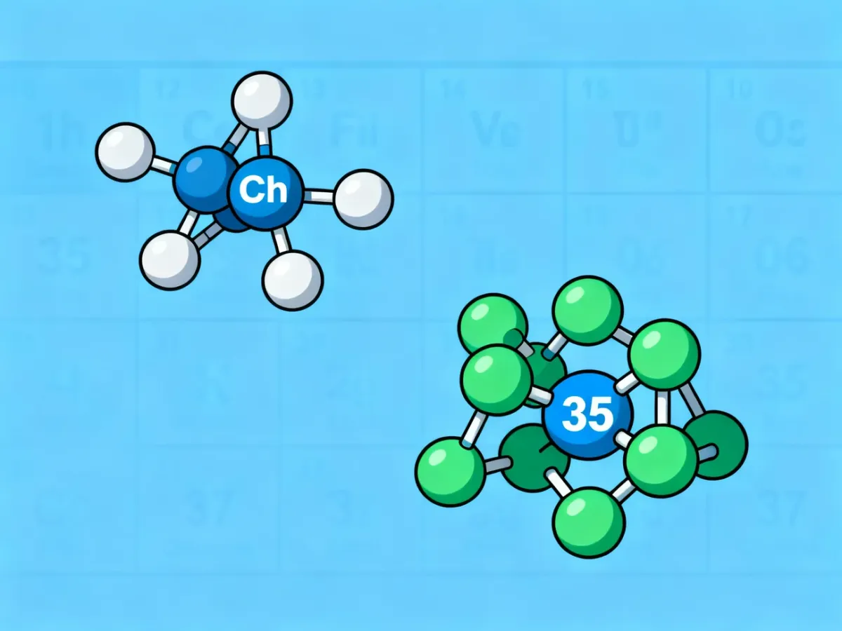 Ilustracja pokazująca różne proporcje izotopów chloru-35 i chloru-37