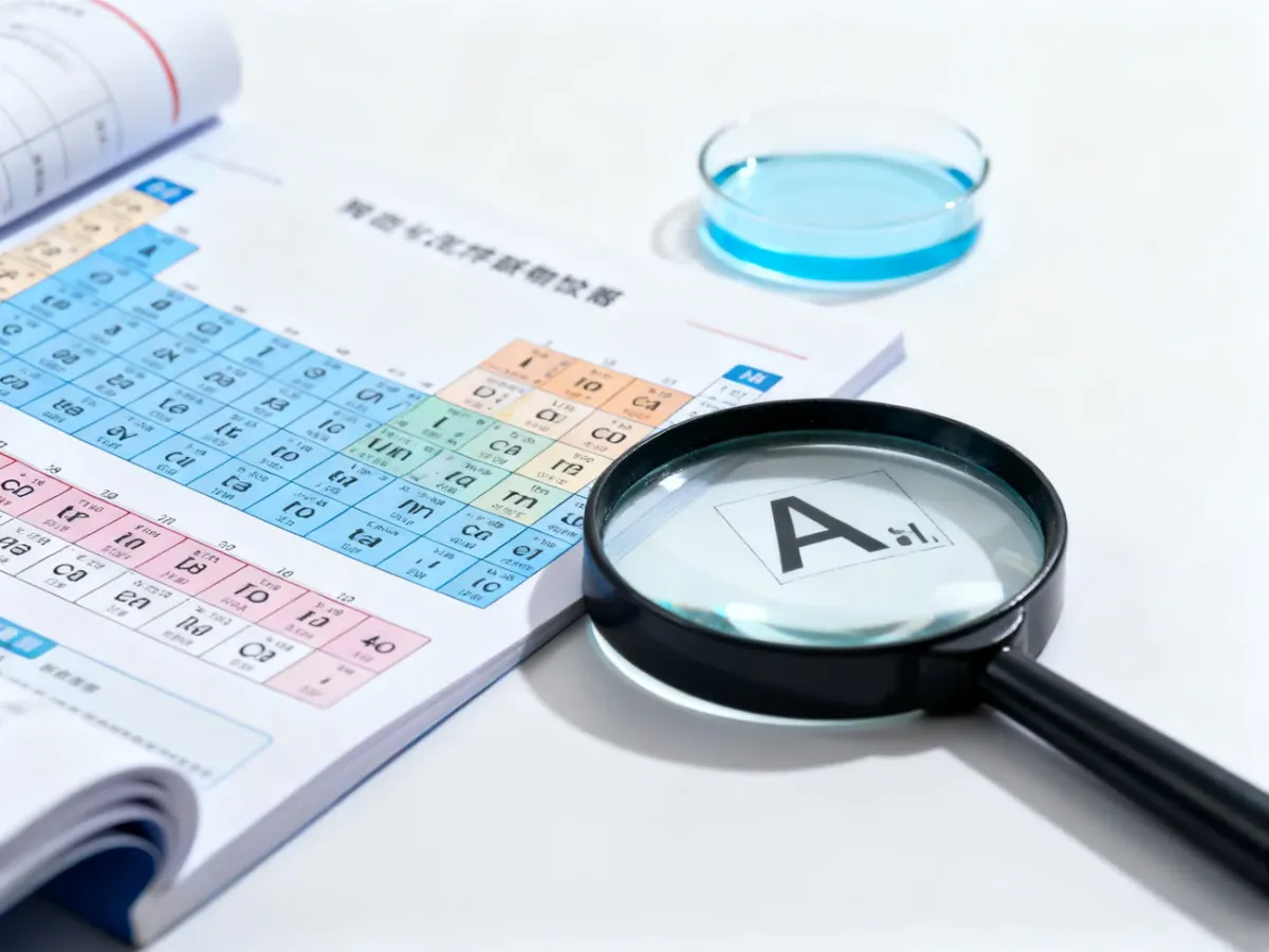 Układ okresowy pierwiastków i przyrządy laboratoryjne do rozpoznawania symbolu chemicznego