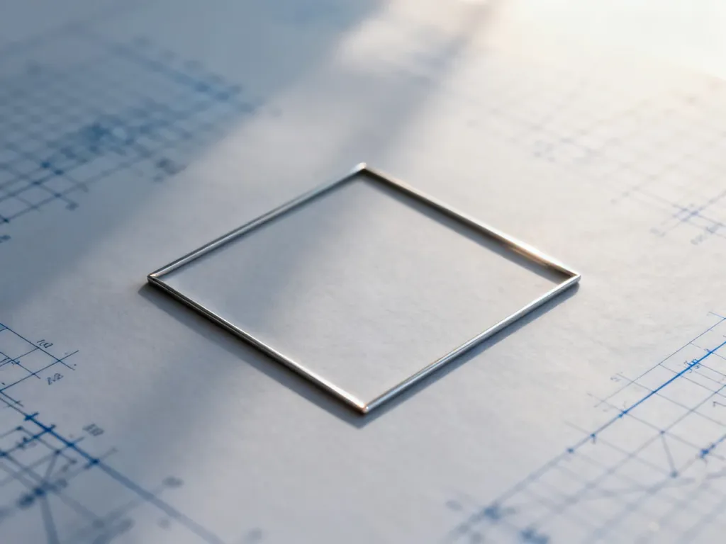 Geometryczny kształt rombu z wyraźnie zaznaczonymi krawędziami na tle technicznego rysunku matematycznego.