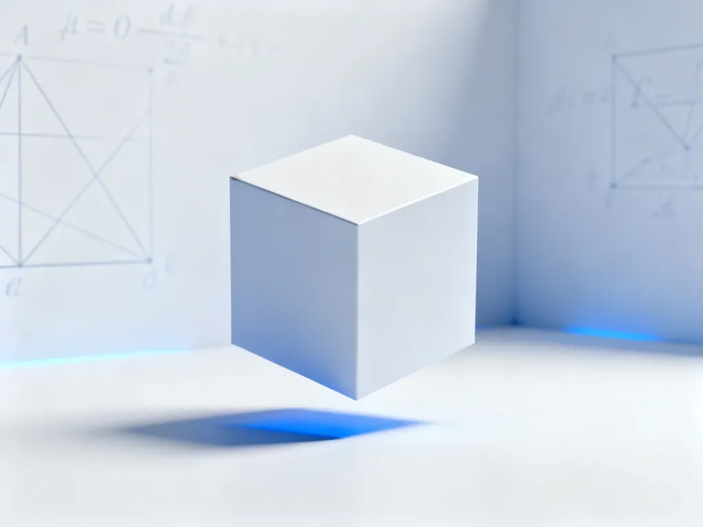 Geometryczny sześcian w minimalistycznym studiu, ilustrujący zasady obliczania objętości brył.