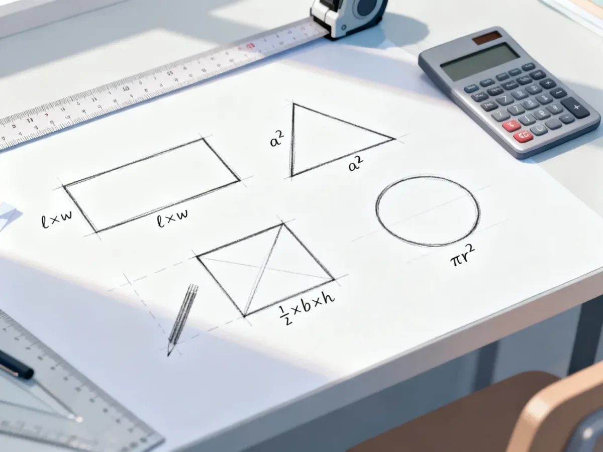 Przybory do pomiaru i obliczania pól figur geometrycznych