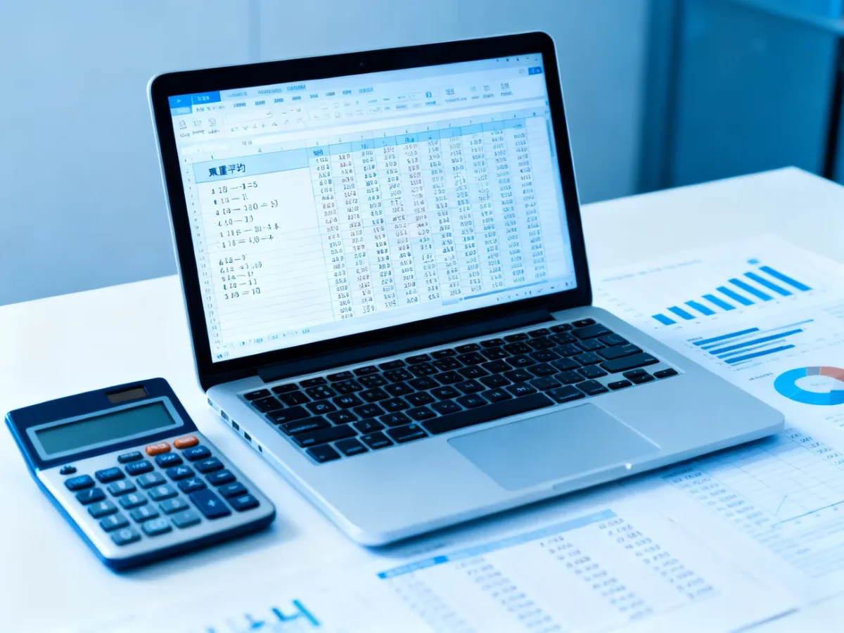 Laptop with a spreadsheet and calculator used for calculating a weighted average